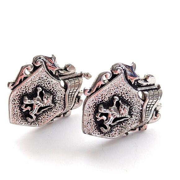 Vintage Swank Silver Tone Coat of Arms Crest Cuff Links - Picture 1 of 4